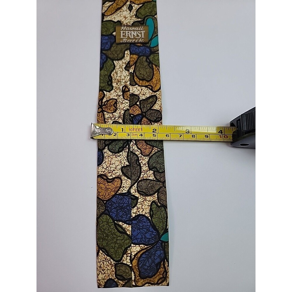 Hawaii Ernst Batik Floral Necktie Skinny Tie Blue Green Gold Abstract Flower - Picture 2 of 10